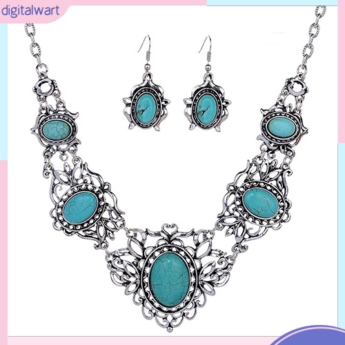 Set Dây Chuyền Và Đôi Khuyên Tai Đính Đá Ngọc Lam Thời Trang Cho Nữ