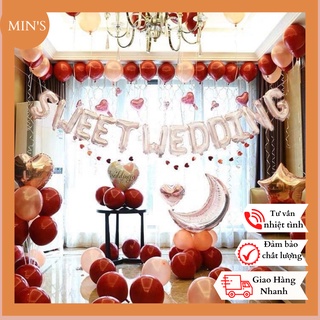 Sét trang trí phòng cưới Bóng Trang Trí Phòng Tân Hôn Happy Wedding Tông Màu Sang Trọng