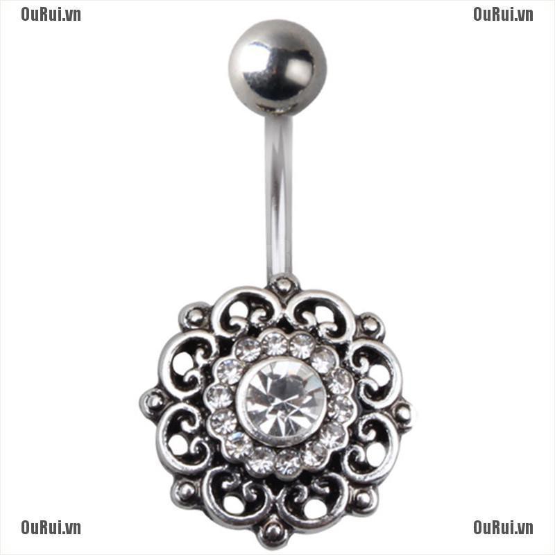 Khuyên Rốn Họa Tiết Hoa Đính Pha Lê Dễ Thương