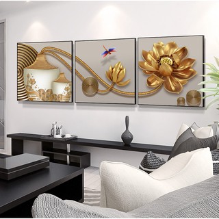 Bộ 3 tranh ghép treo tường Hiện đại VTC hoa sen vàng VIP OP_17832353