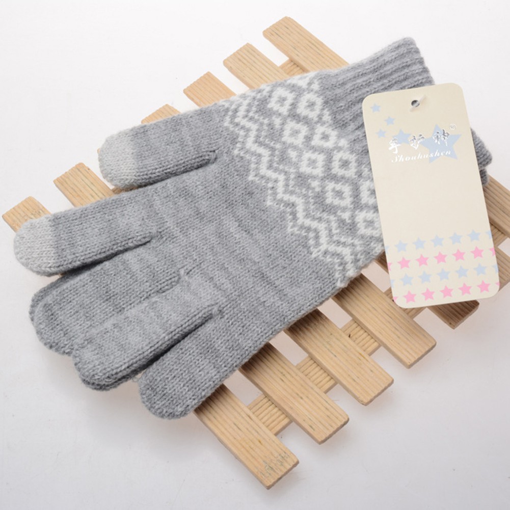 Găng tay màn hình cảm ứng dệt kim dày ấm co giãn chống trượt mùa đông cho nam và nữ