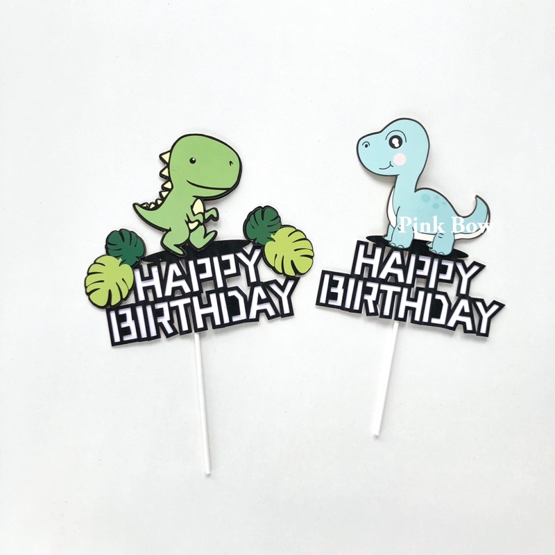 Phụ kiện trang trí bánh sinh nhật Topper giấy HPBD hình Cầu vòng/Tim/Khủng long/Bóng rổ