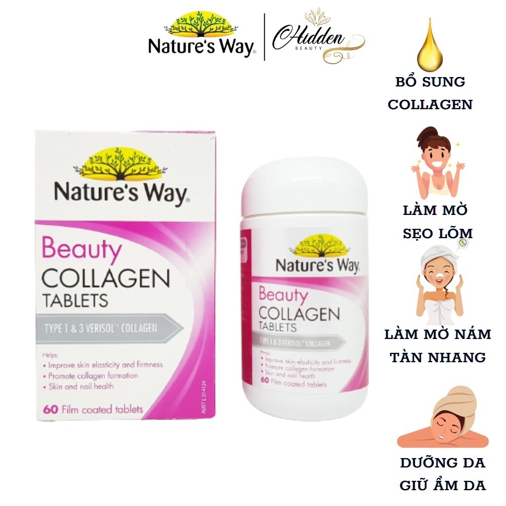 Viên uống đẹp da Nature's Way Beauty Collagen Booster Nature's Way 60 viên - Hidden Beauty