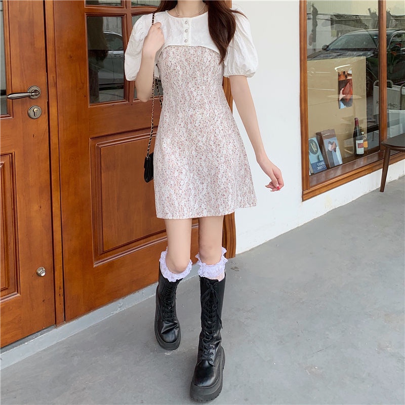 AMOI Đầm Hoa Hai Dây Ôm Eo Thời Trang Hàn Quốc Cho Nữ