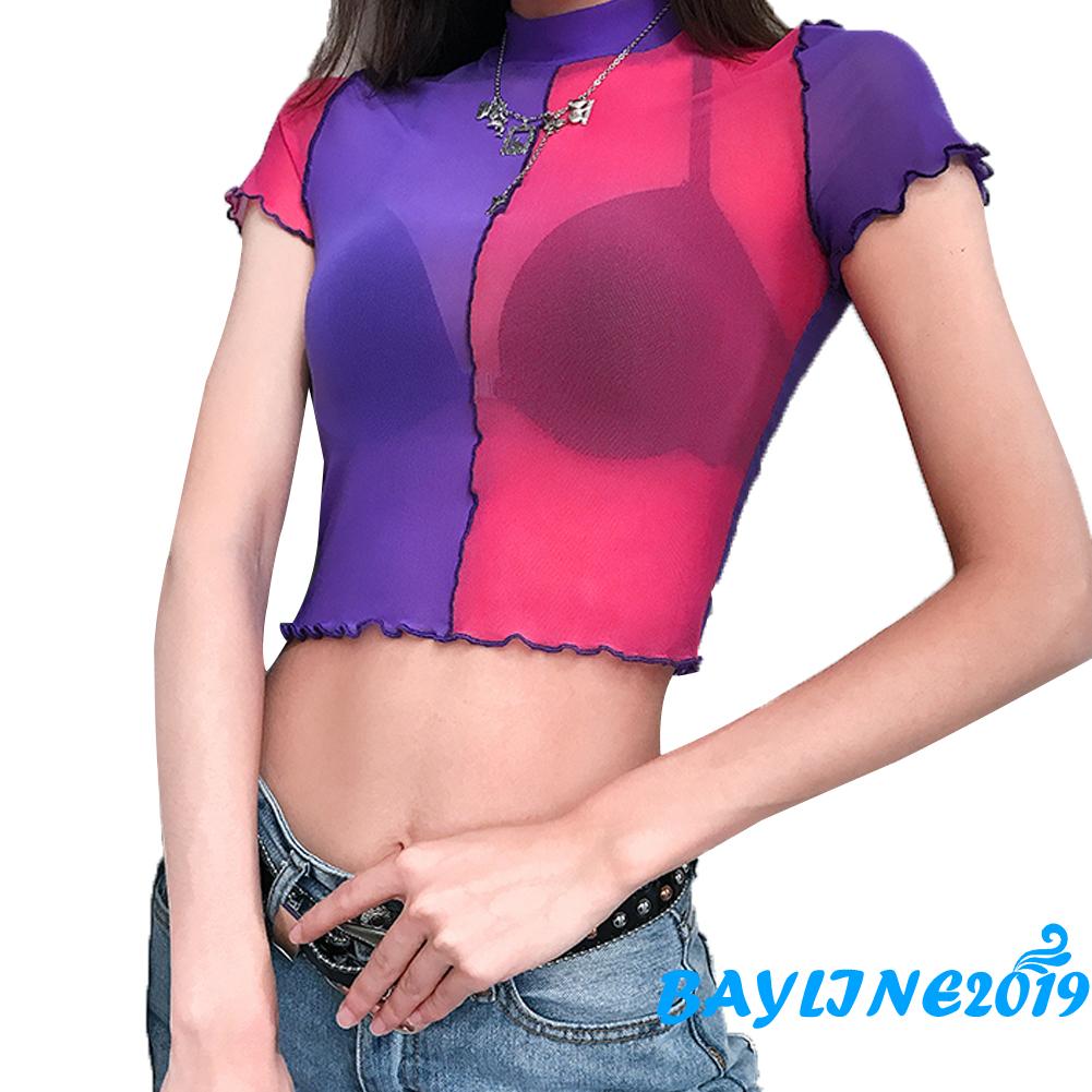 Áo Croptop Ngắn Tay Màu Trơn Đơn Giản Cho Nữ