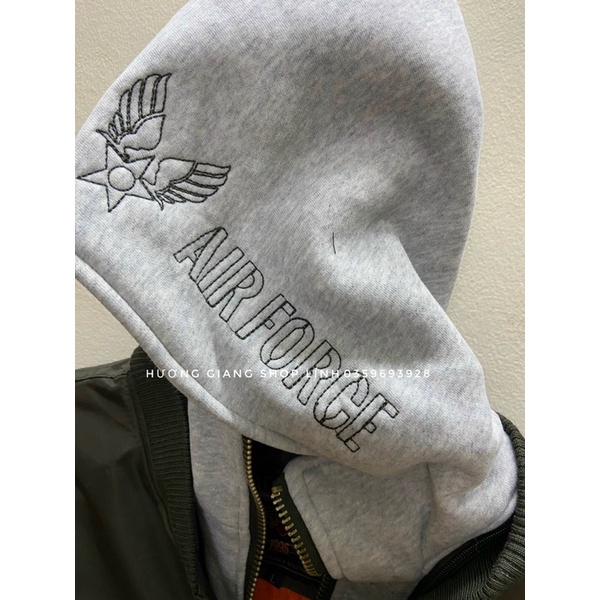 Áo khoác Pilot USA phối mũ nỉ màu xanh lính USA thời trang cao cấp