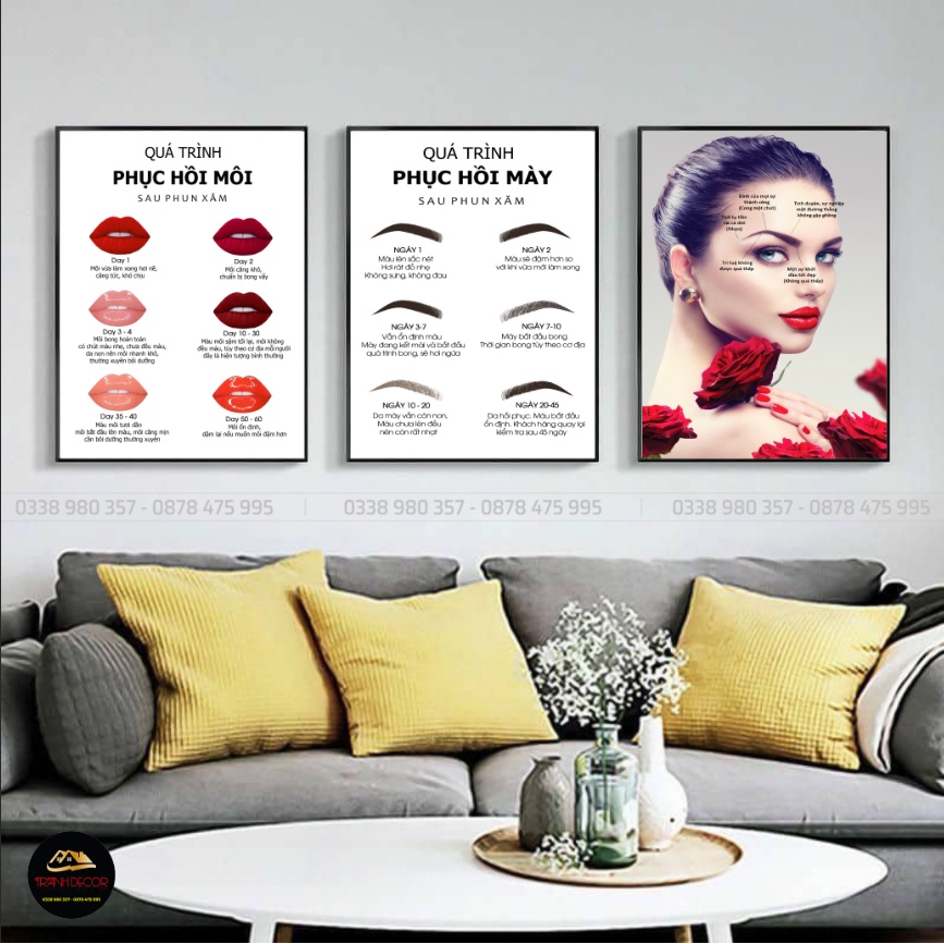 GIÁ XƯỞNG: BỘ 3 TRANH TREO TƯỜNG, DÁN TƯỜNG SPA/PHUN XĂM/THẨM MỸ Kích Thước 40*60*3