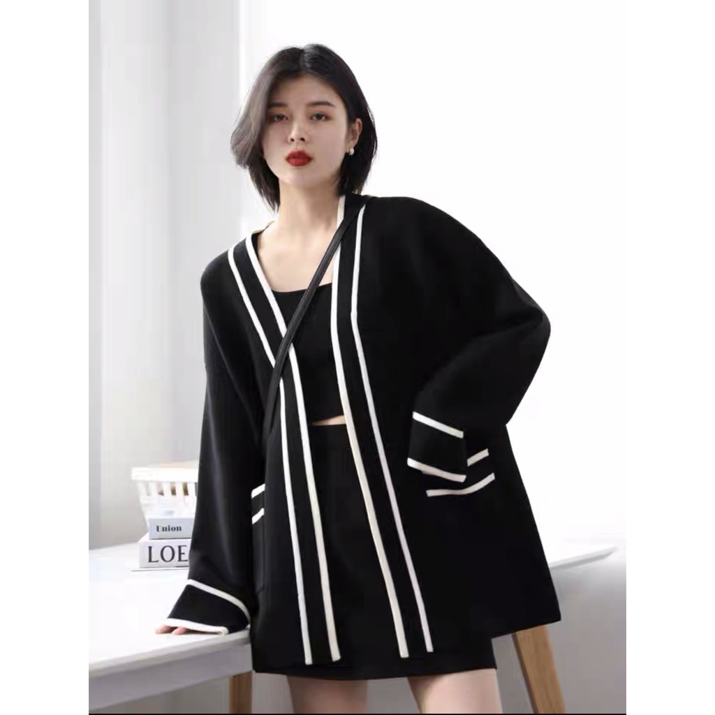 [Ảnh thật/Video] Áo khoác cadigan len form rộng viền 2 màu ulzzang - Áo cardigan Quảng Châu
