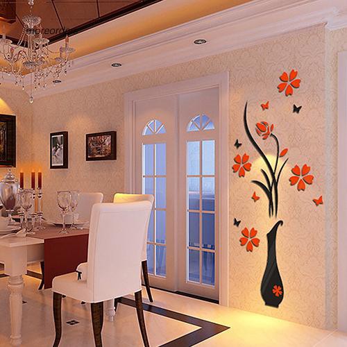 Set giấy dán tường 3D họa tiết bình hoa đỏ bắt mắt dùng để trang trí nội thất nhiều 40cm x 80cm