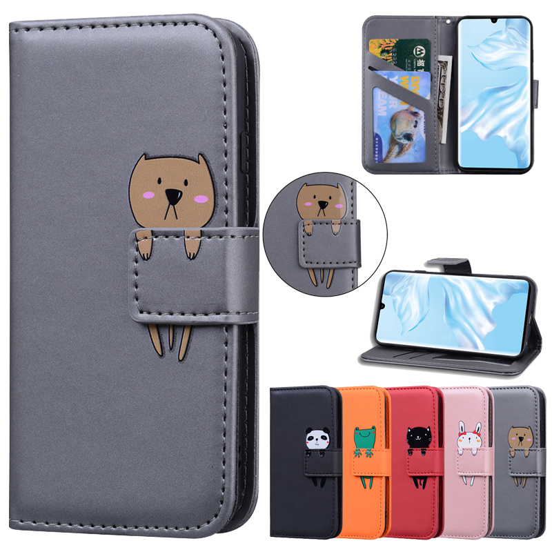 Cartoon Animals Casing iPhone 5 5S 6 6S Plus X XR XS Max SE Flip Leather Case Cute Cat Card Slot Wallet Soft Shell