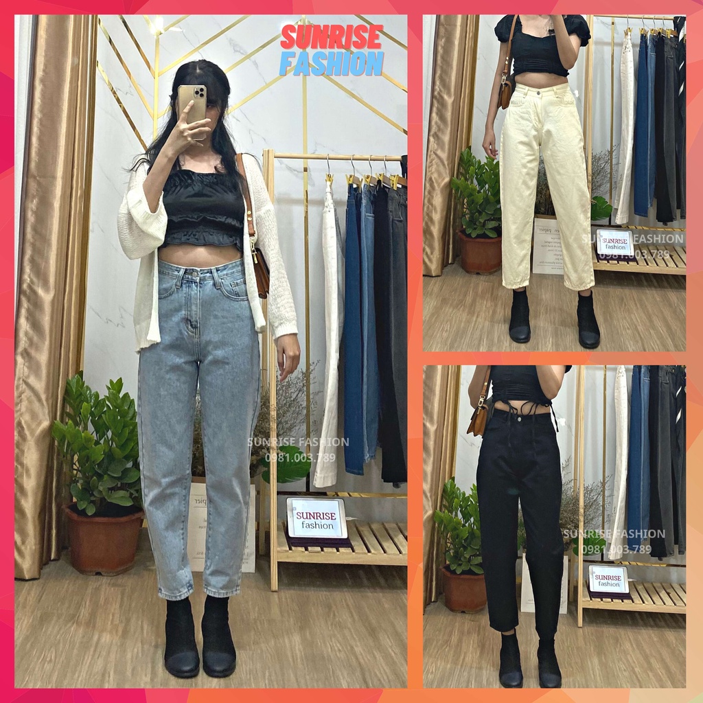 Quần jean baggy nữ lưng cao tôn dáng, quần bò baggy nữ cạp cao Sunrise Fashion S512