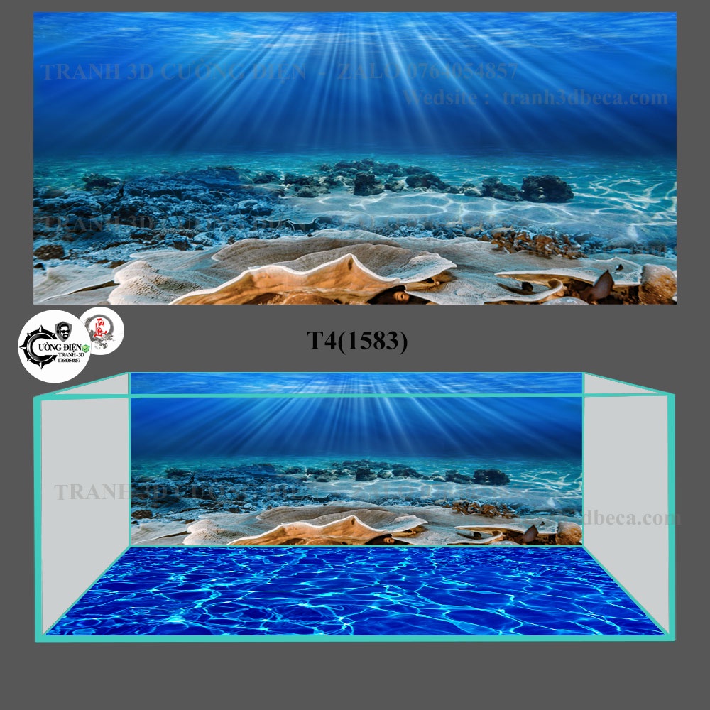 Tranh 3D dán bể cá cảnh - TRanh bộ 3d dán bể cá gồm tấm lưng và tấm đáy