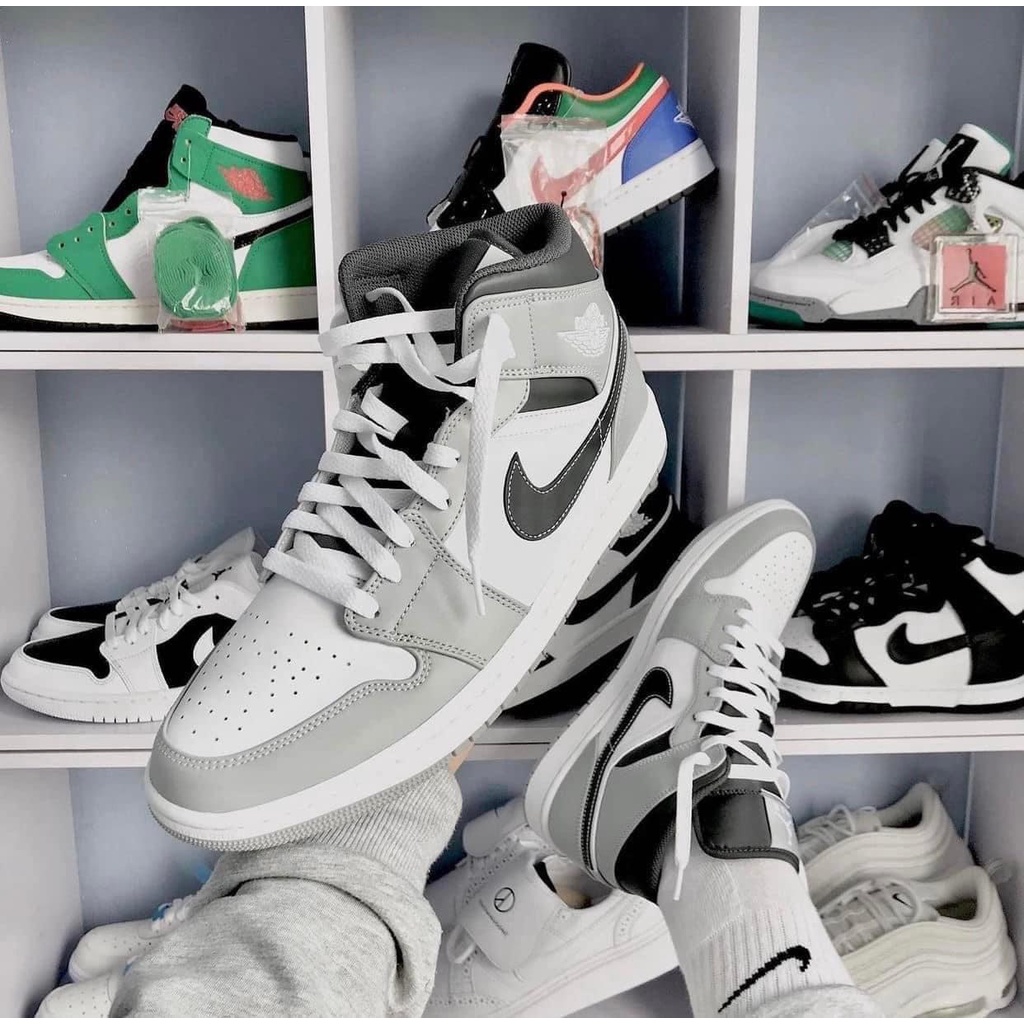 Giày Nike Jordan 1 Mid Light Smoke Grey Chính Hãng💙SIMPLE SNEAKER💙Jordan 1 Smoke Grey Giày Thể Thao Unisex