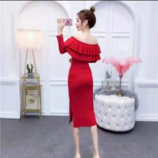 Váy len body trễ vai