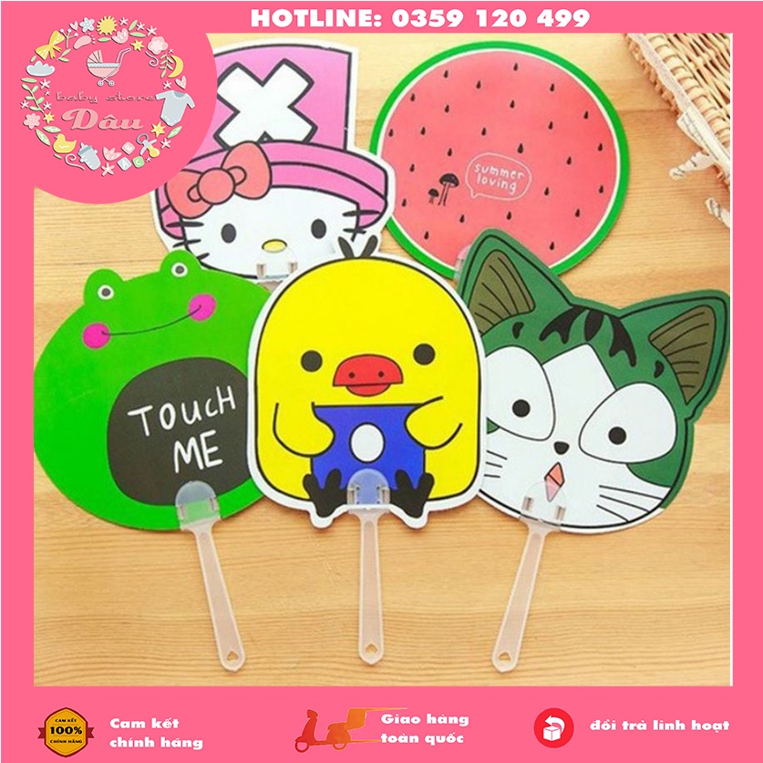 Quạt nhựa cầm tay siêu rẻ xinh xắn cho bé trai/gái hình doraemon,vịt, hello kitty, chopper, hoa quả ....