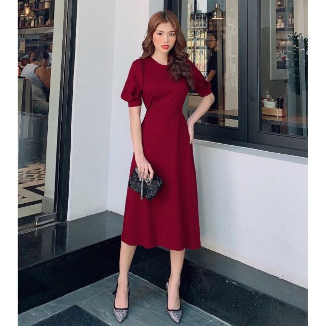 Đầm thun xịn tay phồng dáng dài