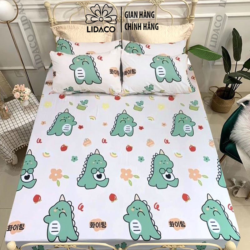 Bộ ga gối cotton poly LIDACO decor phòng ngủ vintage drap giường đủ size nệm 1m2, 1m4 1m6 1m8 2m2