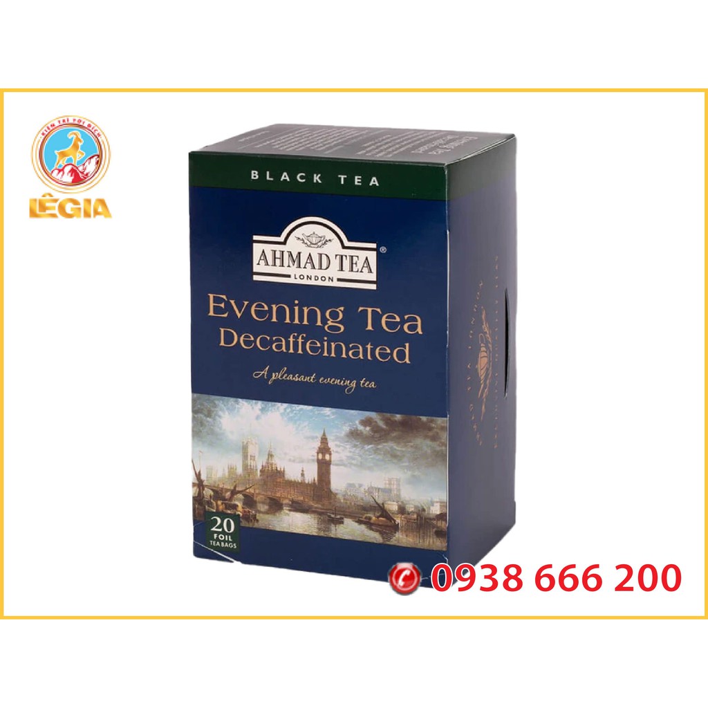 Trà đen khử caffein - Trà buổi tối AHMAD - Ahmad Decaffeinated Evening Tea (túi lọc có bao thiếc - 20 túi/hộp)