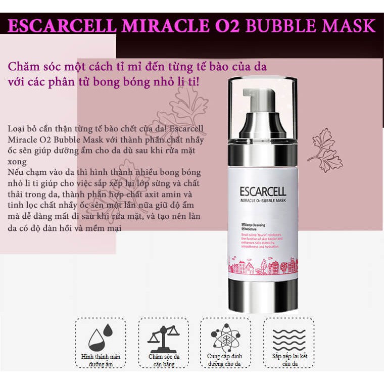 Mặt nạ bong bóng 8 in 1 tẩy tế báo chết Escarcell Miracle Bubble O2 Mask Skinaz Hàn Quốc