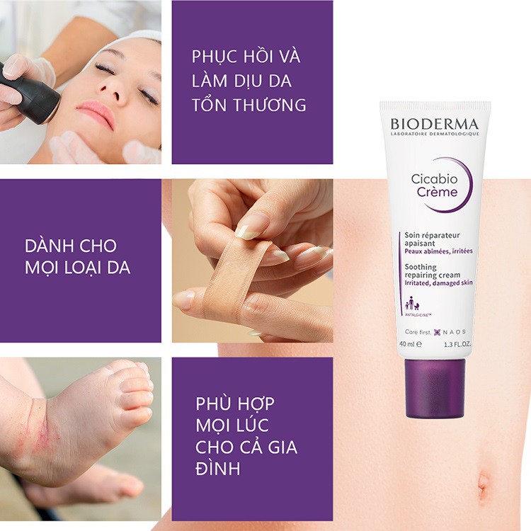 Kem Dưỡng Tím Cho Da Nhạy Cảm Bioderma Cicabio Cream (40ml)