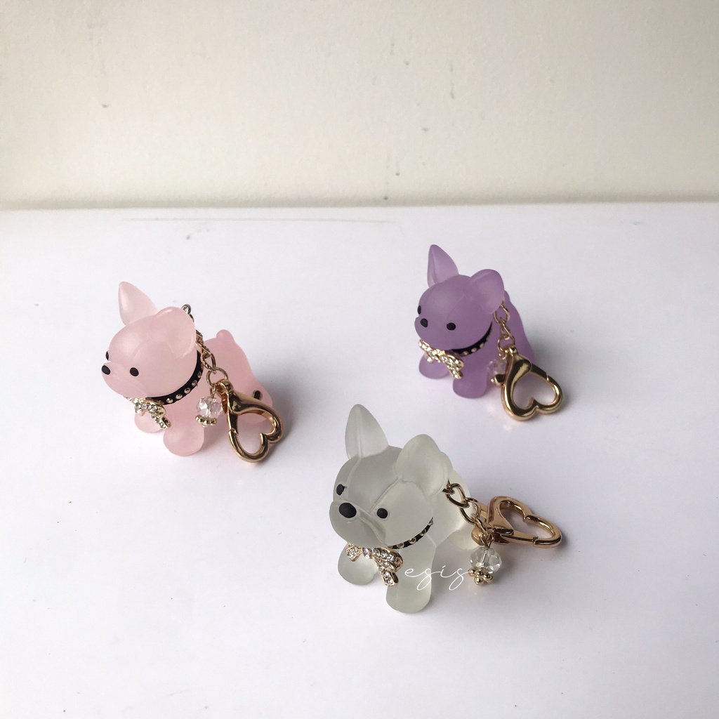 MÓC KHÓA THỦY TINH HÀN QUỐC HÌNH CHÓ PULL ĐÁNG YÊU, ESIS PULL DOG KEYCHAIN [ MK11 ]