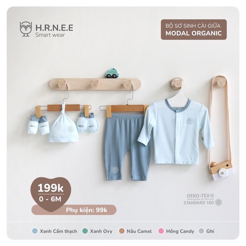 HRNEE - Bộ sơ sinh cài thẳng cho bé trai bé gái