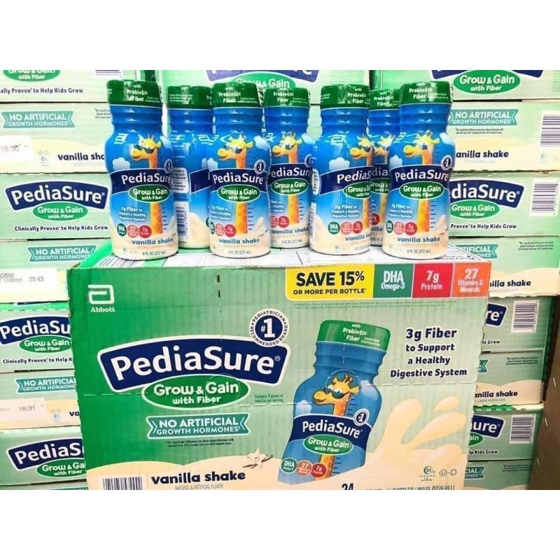 Thùng 24 chai sữa nước Pediasure fiber vị vani xơ 237ml của Mỹ