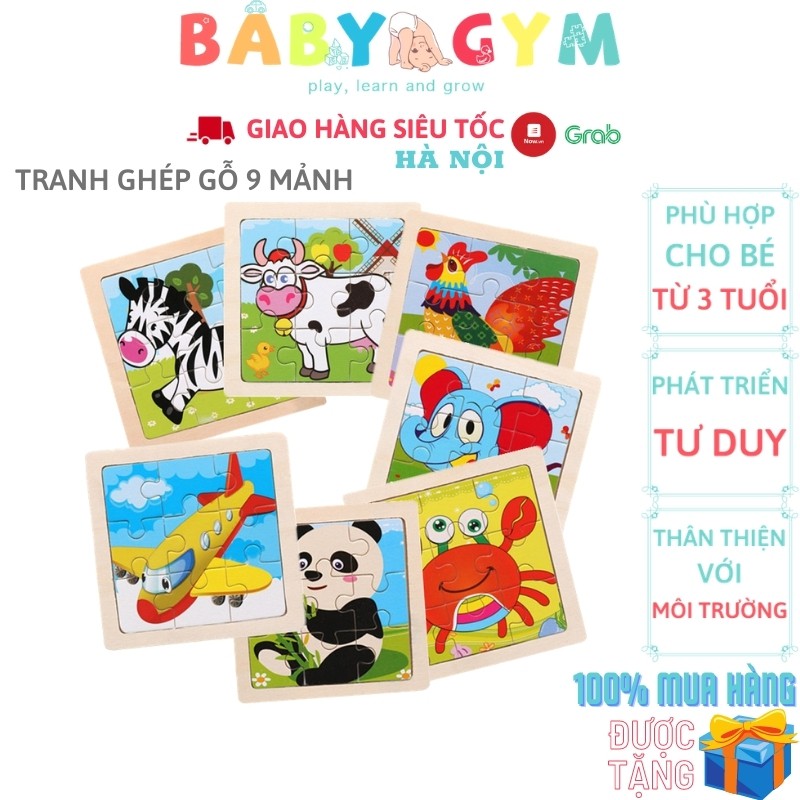 Tranh Ghép Gỗ Thông Minh 9 Mảnh, Đồ Chơi Xếp Hình Bằng Gỗ 9 Miếng - 20 chủ đề lắp ghép cho bé - BABYGYM