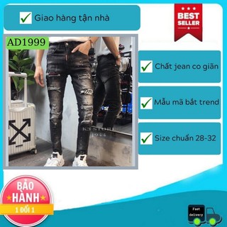 Quần Jean Nam Chất Bò Hàng VNXK AD1999TG Đen Wash Rách Xước Cá Tính Mẫu Mới Nhất 2020 (44-70KG)