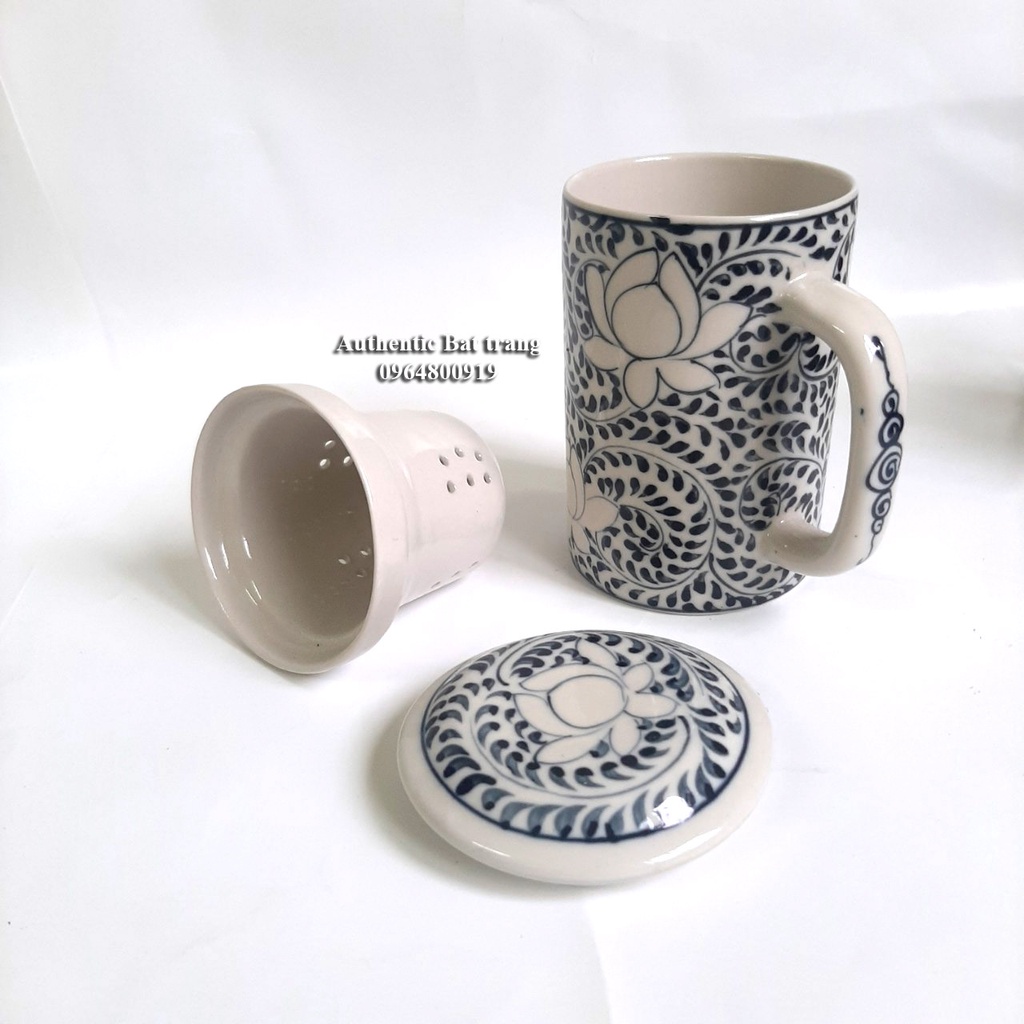 Cốc LỌC TRÀ, Cốc uống trà CÓ NẮP, XINH XẮN-TIỆN LỢI - Sản phẩm vẽ tay thủ công 100% - Xưởng gốm sứ Authentic Bát tràng