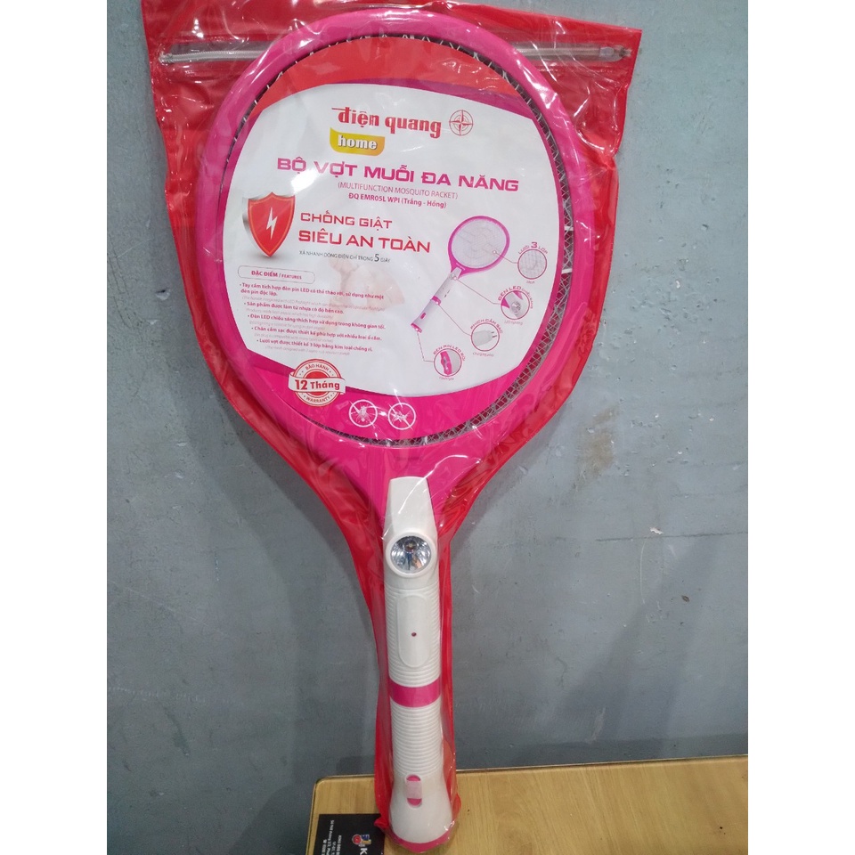 Vợt muỗi Điện Quang loại có đèn và loại không đèn, pin tháo rời, hàng chính hãng