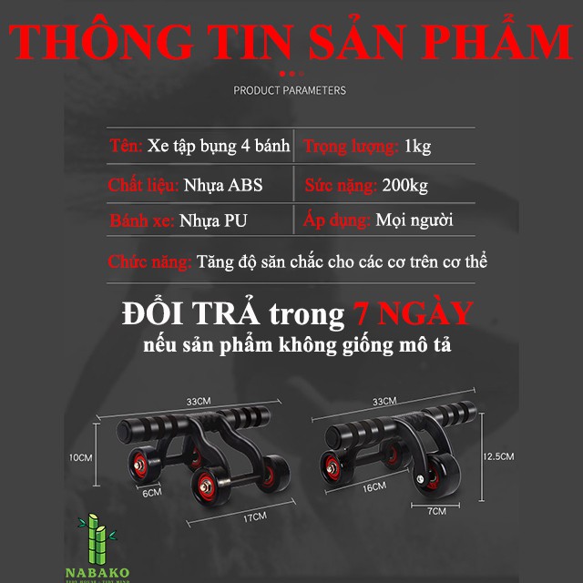 [TẶNG THẢM] Con Lăn Tập Bụng 4 Bánh Đa Năng Tại Nhà Giúp Tăng Cơ Cùng Con Lăng Dụng Cụ Tập Cơ Bụng Cho Nam Nữ .atruong