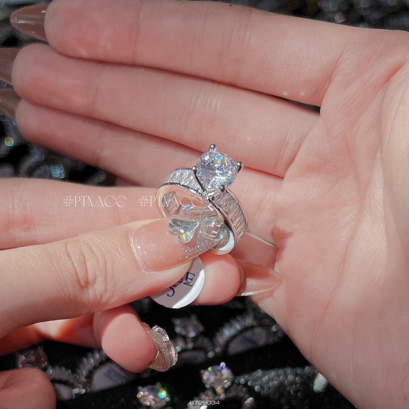 Set 2 nhẫn xi bạch kim full đá paguet, bộ nhẫn 2 chiếc đính soàn cao cấp .PTNACC.