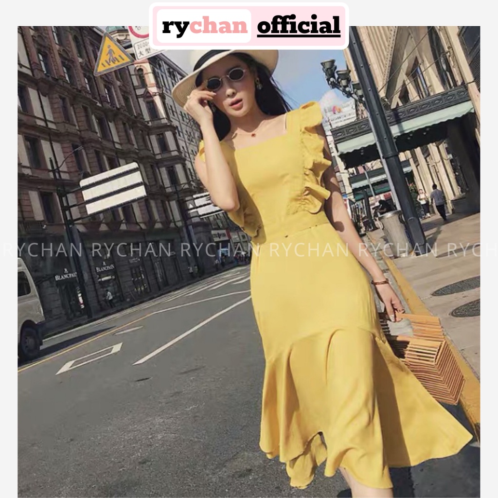 DX899 - Đầm Xòe Cổ Vuông Phối Bèo Đầm Công Sở Đi Làm Đầm Đi Chơi Sang Trọng