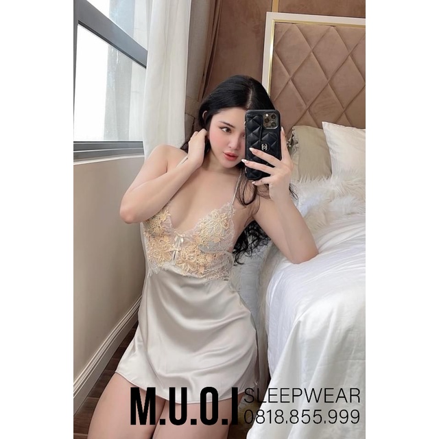 [FREESHIP] Váy ngủ sexy QUẢNG CHÂU- SX 36 -Váy ngủ lua kết hoa ngực nơ đan dây sexy QUẢNG CHÂU - hàng có sẵn(video+ ảnh)