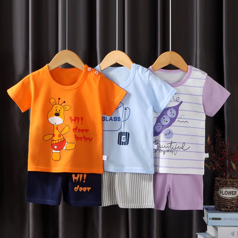 Set Đồ Mùa Hè 2 Món Gồm Áo Thun Cotton + Quần Ngắn Cho Bé Sơ Sinh