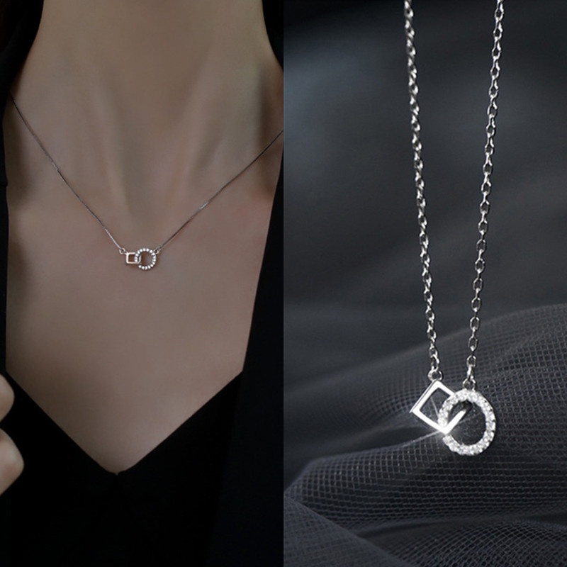 Vòng cổ Mặt Tròn / Vuông Đính Đá Zircon Phong Cách Hàn Quốc Dễ Thương Thời Trang Cho Nữ
