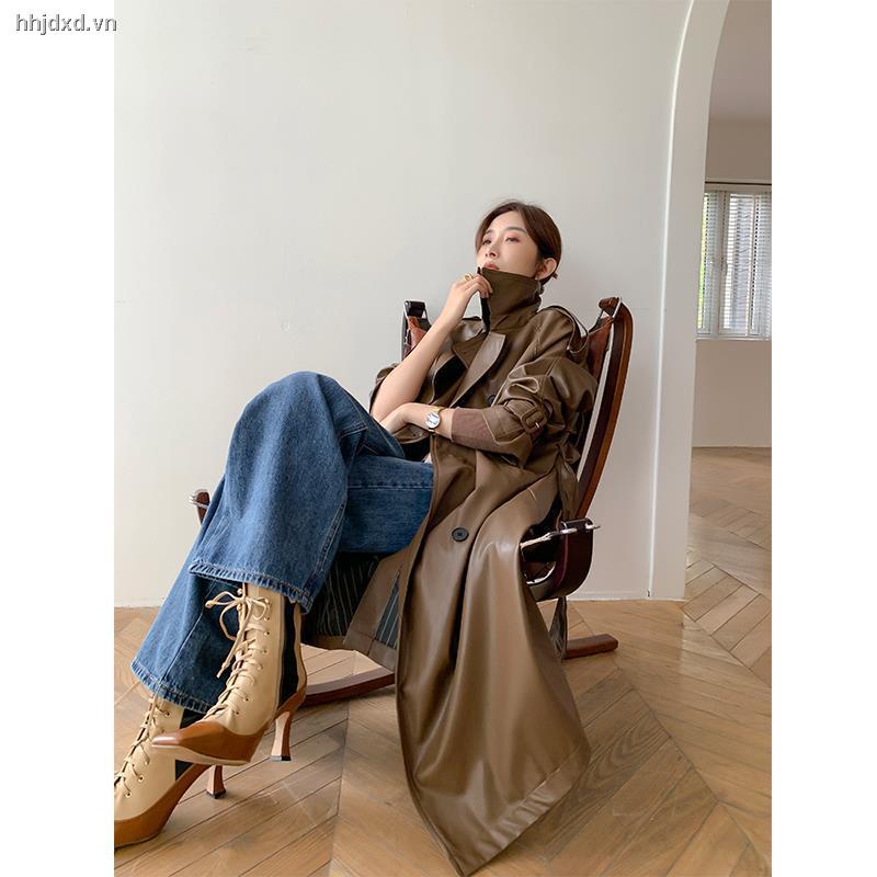 ☞✒Áo khoác da PU dáng dài vừa thời trang xuân thu phong cách retro Anh Quốc mới 2021 dành cho nữ | BigBuy360 - bigbuy360.vn