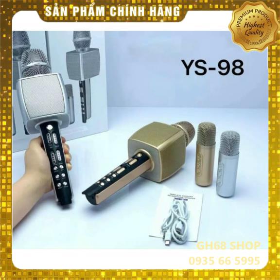 Micro Karaoke Bluetooth YS98 cao cấp tích hợp loa Bass không dây - Kèm 1 Mic hát song ca