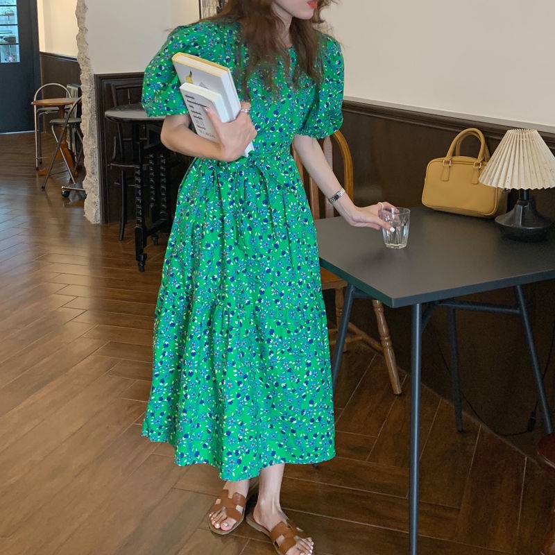 Đầm Dáng Rộng Cổ Vuông Tay Phồng Vải Mỏng In Hoa Dễ Thương Phong Cách Hàn Quốc Thời Trang 2022