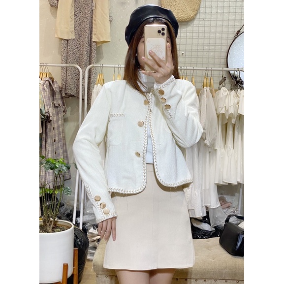 Áo Khoác dạ Tweed dáng ngắn  thiết kế 3 khuy viền chỉ nổi, lên form tiểu thư hàng Quảng Châu | BigBuy360 - bigbuy360.vn