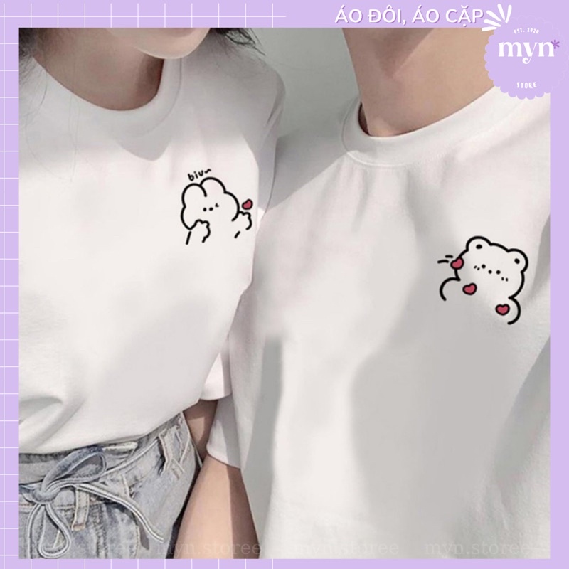 Áo thun cặp đôi họa tiết dễ thương nam nữ Unisex Form rộng, vải cao cấp cotton, Áo đôi - Đồ đôi cổ tròn basic