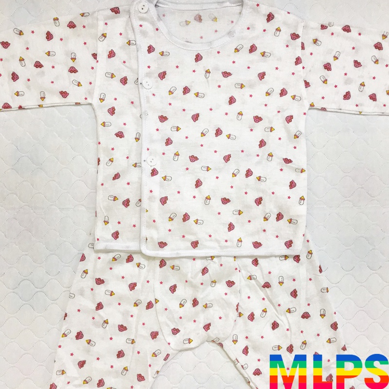 Bộ dài tay sơ sinh bình sữa khuy lệch quần bo đáp đũng