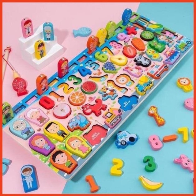 Bộ đồ chơi câu cá và ghép số 63 chi tiết bằng gỗ