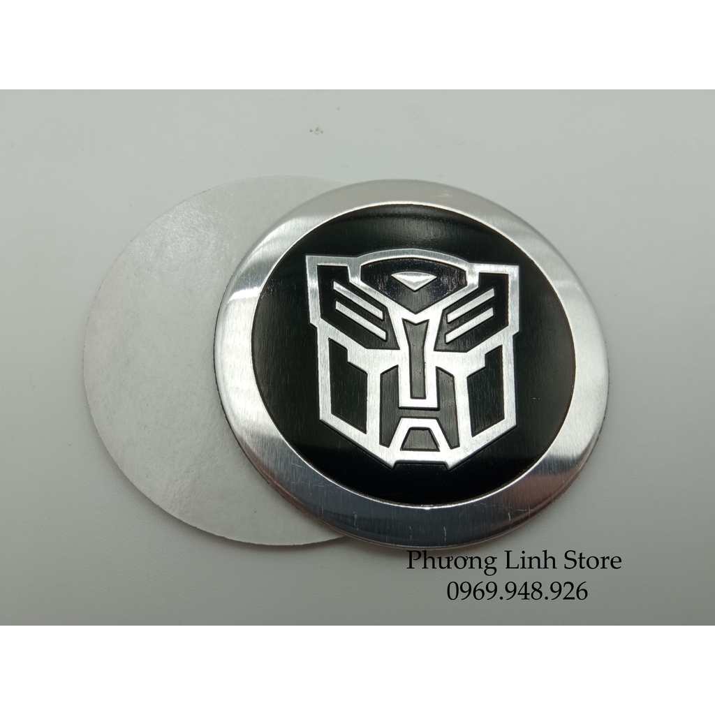 Tem dán xe Transformer Protec logo dán xe hình tròn nền đen viền bạc