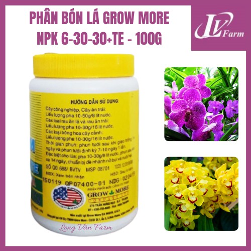 Phân Bón Lá Mỹ GROWMORE NPK 6-30-30+TE Bud Blossom - 100g - Dùng Cho Hoa Lan, Cây Cảnh