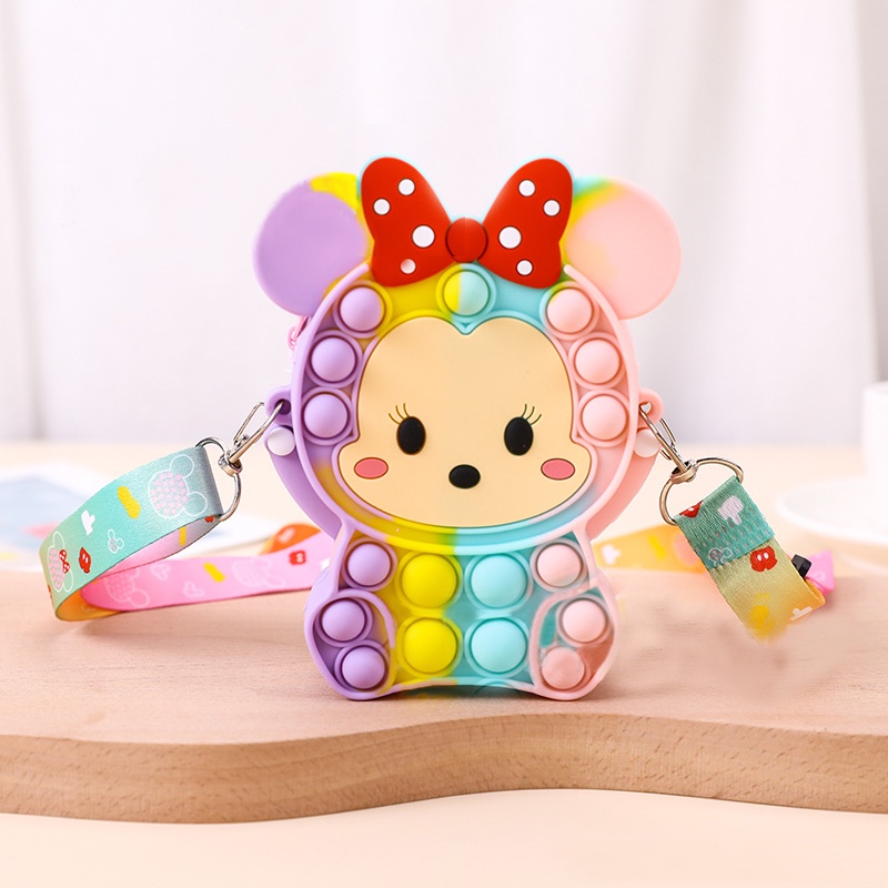 Túi đeo vai đựng tiền xu đồ dùng bằng silicone kiểu đồ chơi nhấn bóng khí pop it hình Pikachu/ Minnie đáng yêu