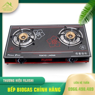 Bếp gas bioga mặt kiếng cường lực cao cấp, sử dụng khí sinh học biogas, bếp đôi chính hãng Fujishi.