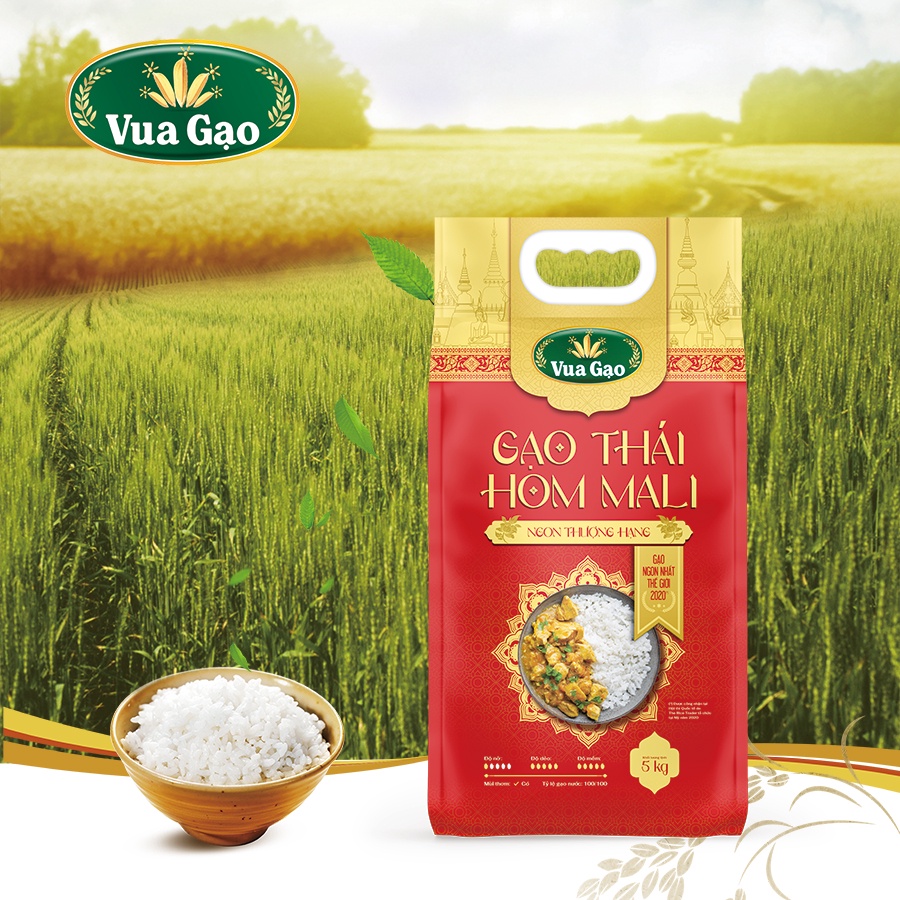 Gạo Thái Hom Mali - Chính Hãng Vua Gạo - Túi 5kg (Cam kết date mới)