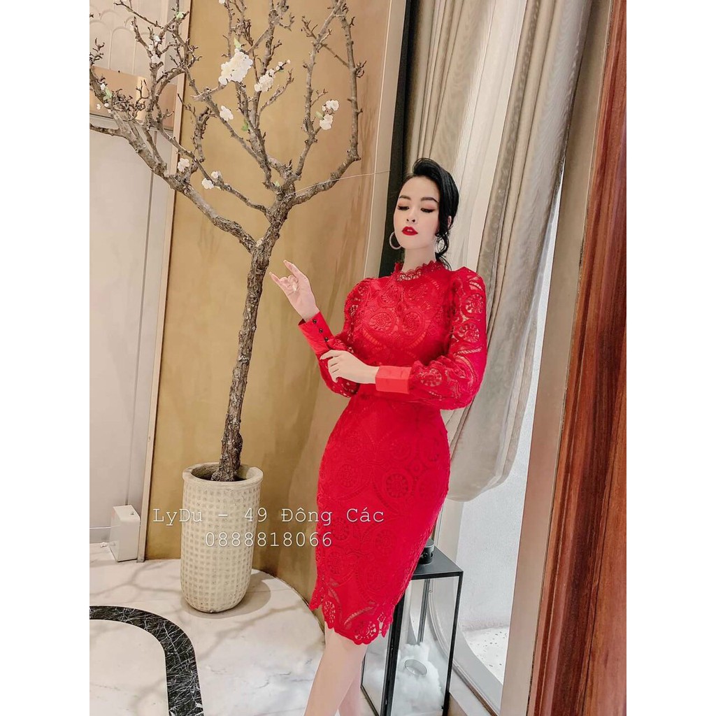 Đầm Body Ren Cổ Tròn Tay Dài Flower Fashion